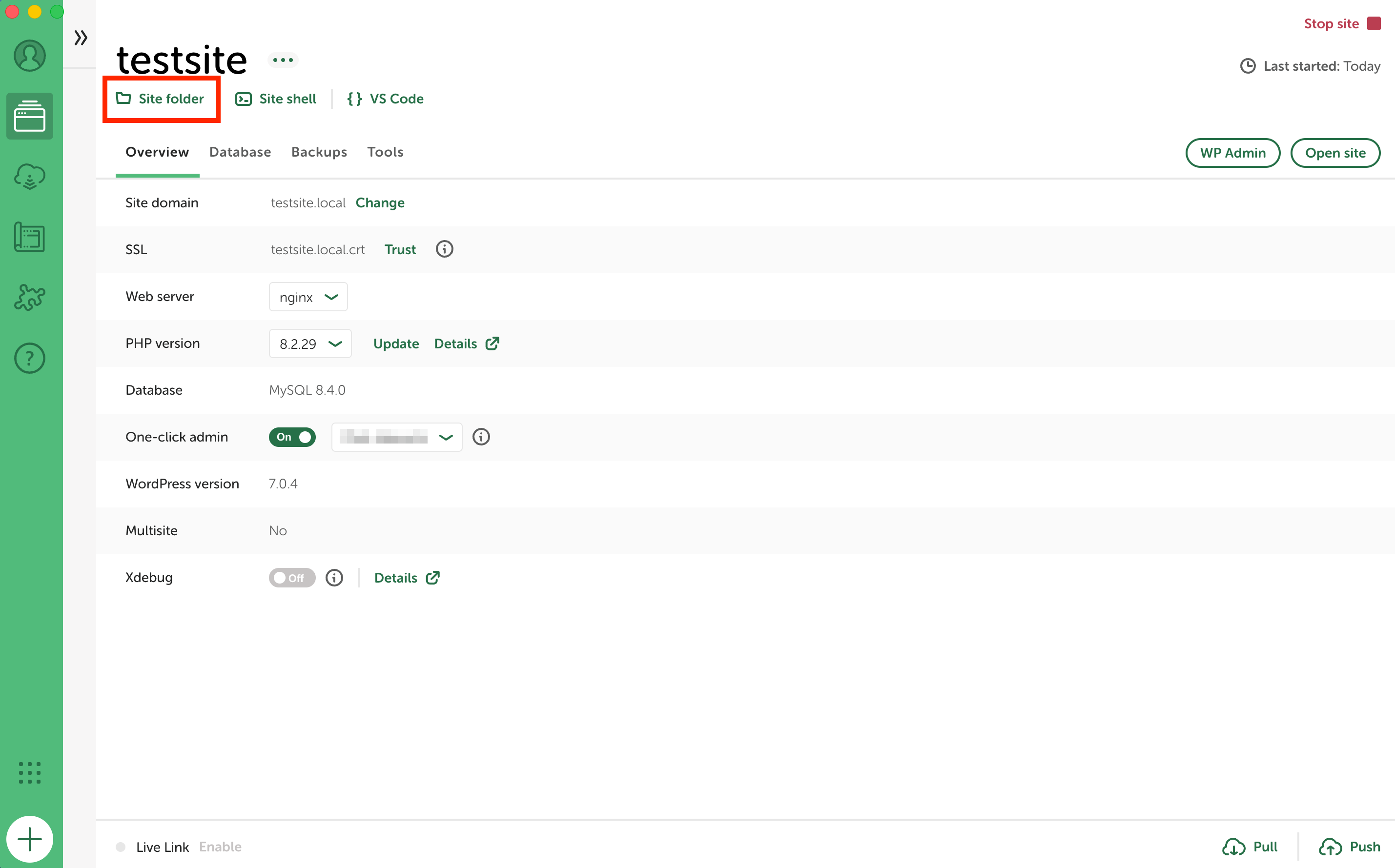 Localアプリ画面：Site folder
